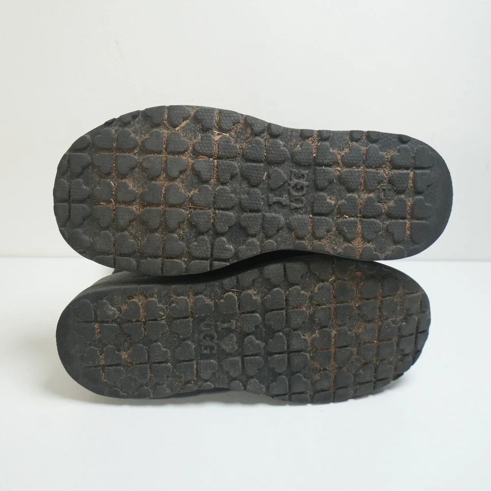 I‎ Heart UGG Suede Boots Girls Size 4 Black Gold Heart Print Mid Calf 1007120